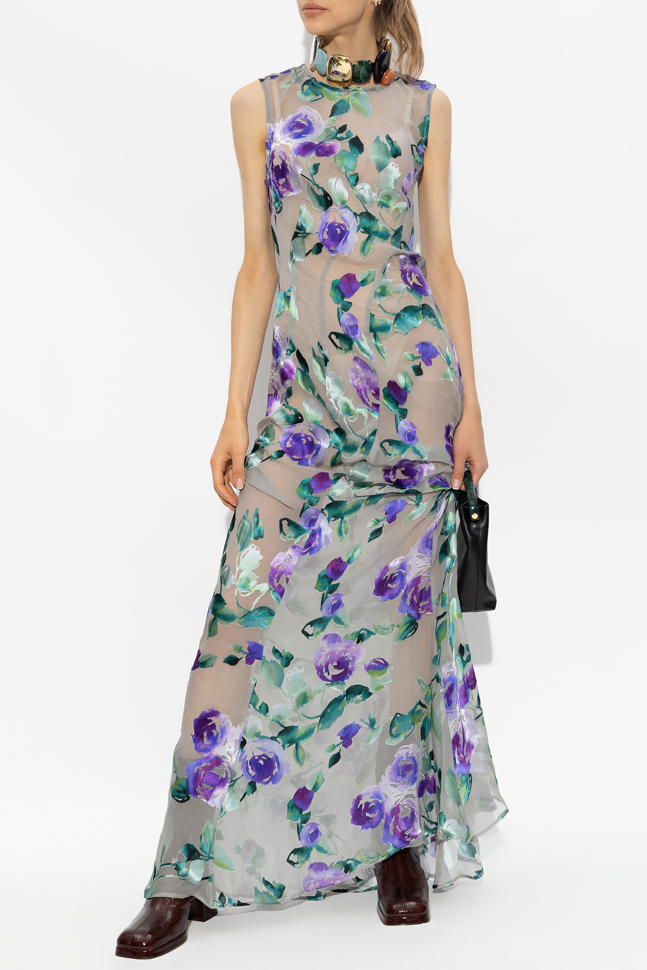 Grey Floral Condivo dress Dries Van Noten - GenesinlifeShops